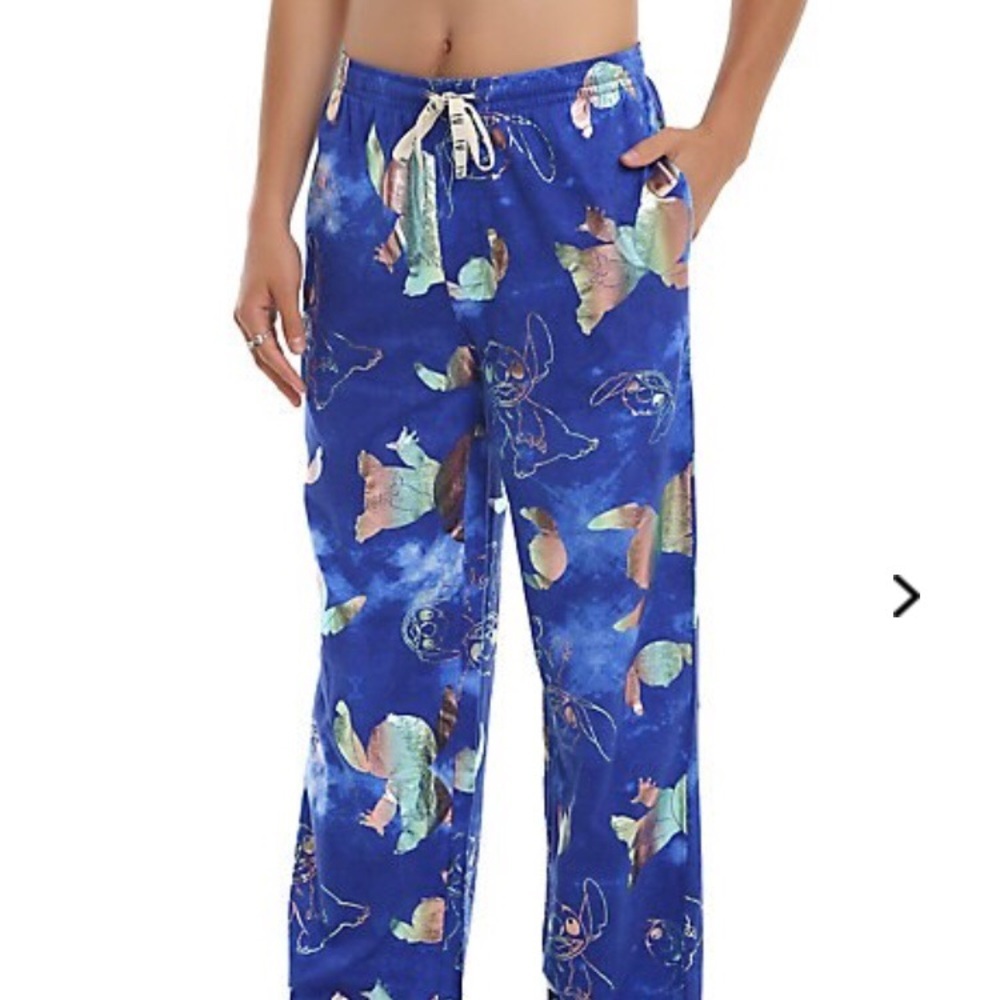 NWT Disney: Rare 🔥 Size Medium Dark Blue Stitch Hologram Pants - Picture 1 of 5